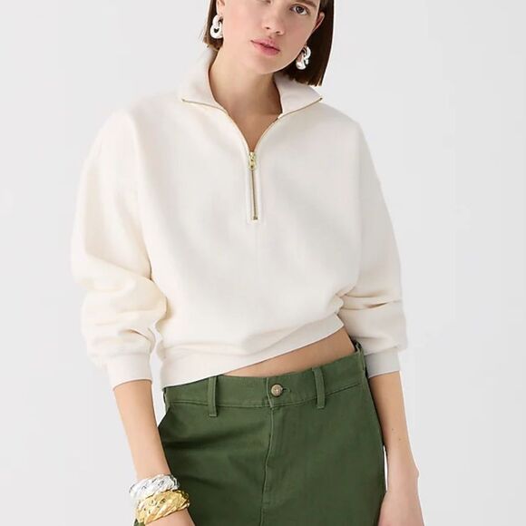 J. Crew Tops - J Crew Heritage Fleece Half Zip Womens XS Ivory White